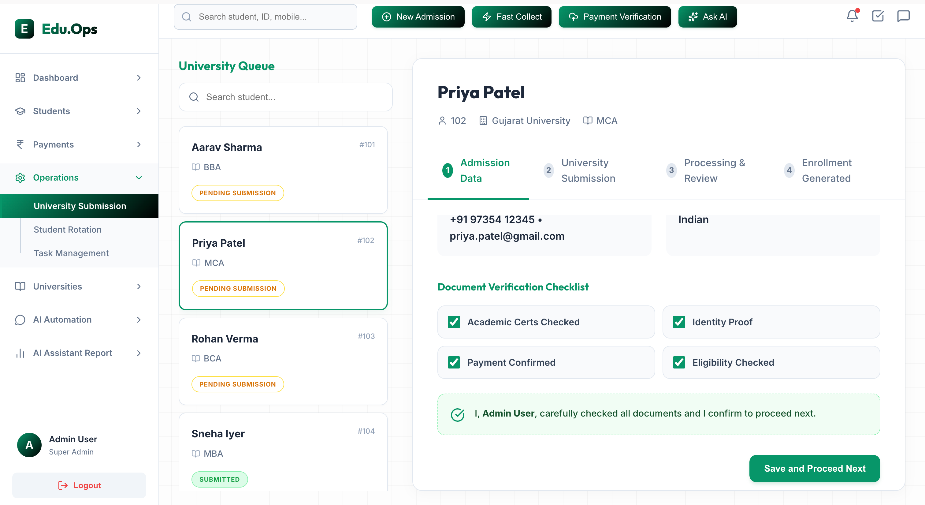 Admissions UI